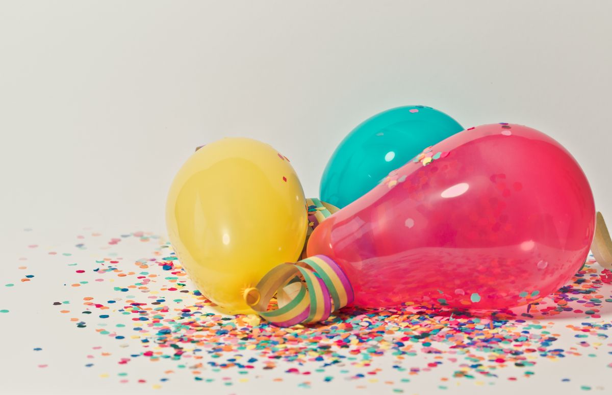 colourful balloons and confetti